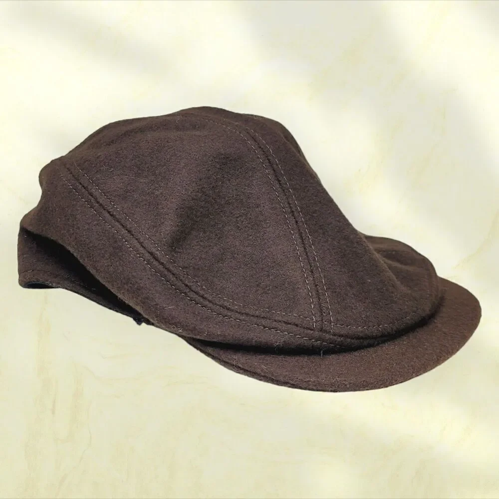 Vintage New York Hat Co Made USA Brown 100% Wool Driver Newsboy Cap L XL‎